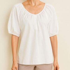 Talbots White Puff Sleeve Peasant Blouse Cotton Medium